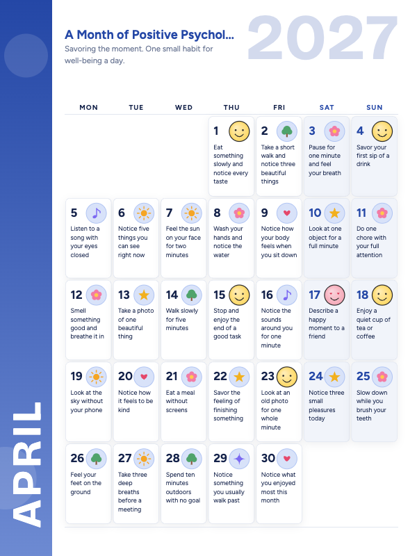 Little Wins April 2027 printable calendar preview