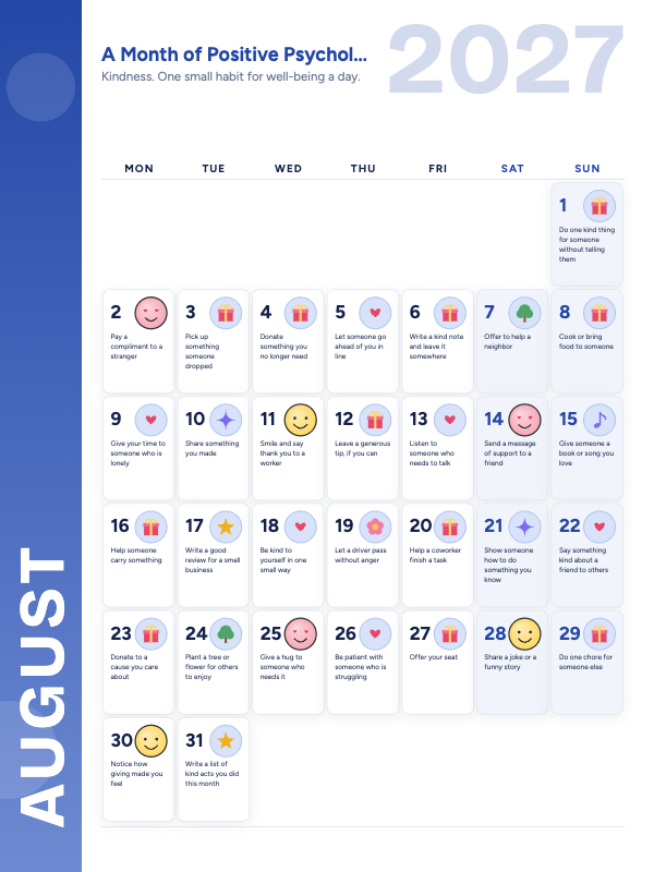Little Wins August 2027 printable calendar preview