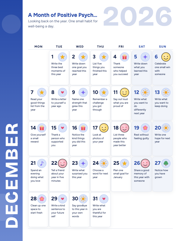 Little Wins December 2026 printable calendar preview
