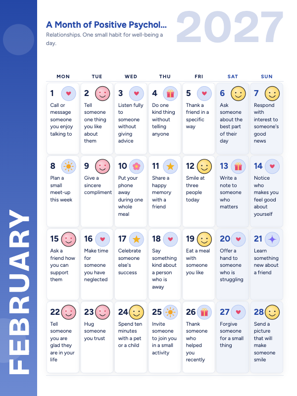 Little Wins February 2027 printable calendar preview