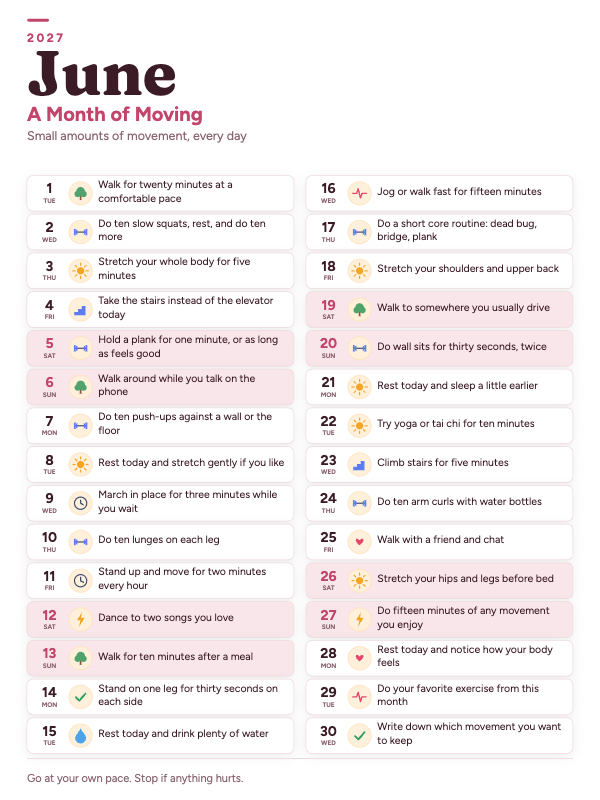 Movement Notes June 2027 printable calendar preview