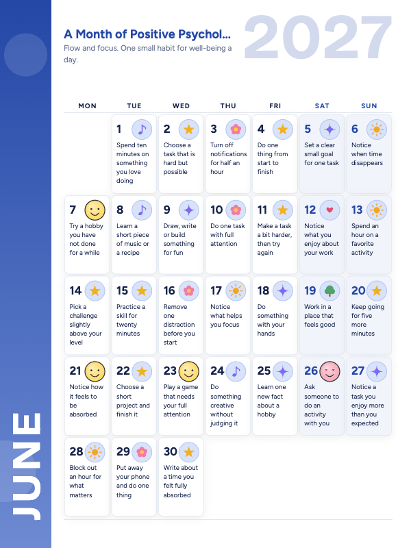 Little Wins June 2027 printable calendar preview