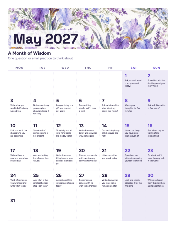 Thoughts to Keep May 2027 printable calendar preview
