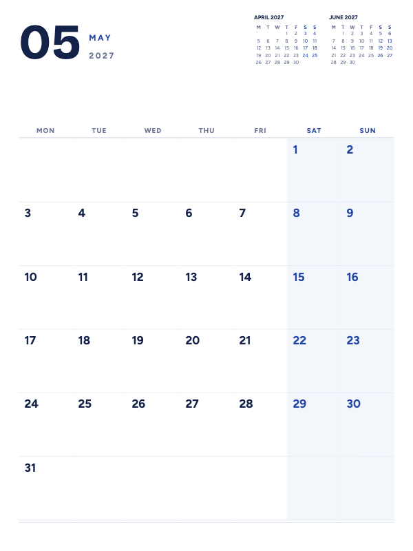 Quiet Planner May 2027 printable calendar preview