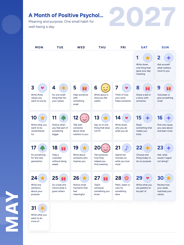 Little Wins May 2027 printable calendar preview