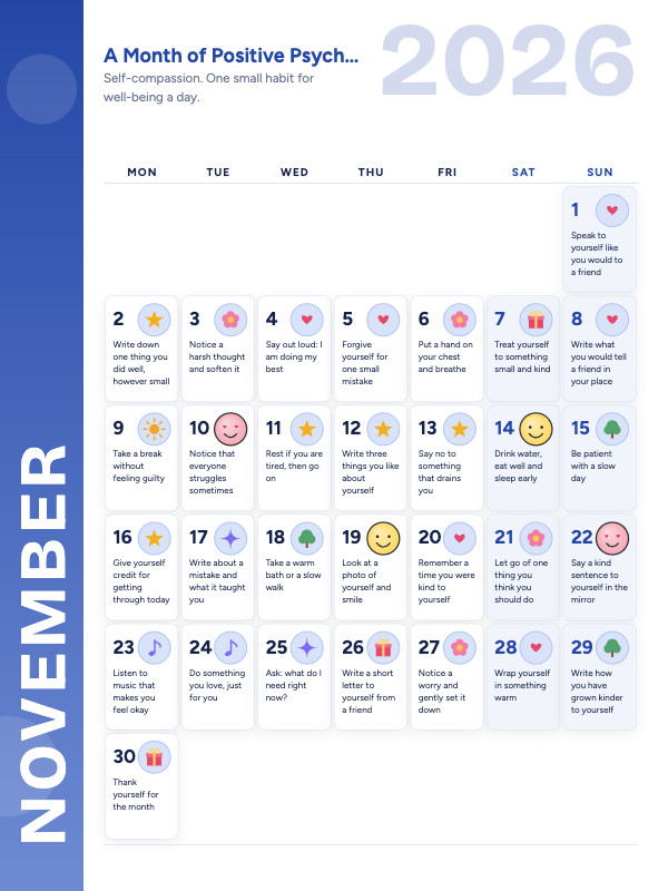 Little Wins November 2026 printable calendar preview