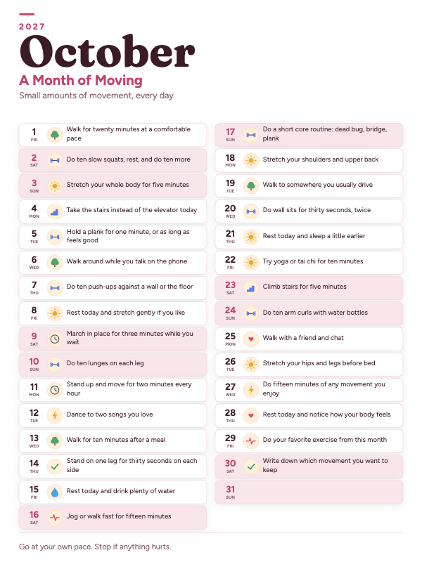 Movement Notes October 2027 printable calendar preview