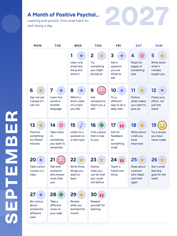 Little Wins September 2027 printable calendar preview